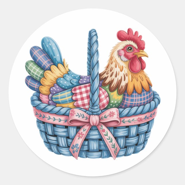 Trendy Easter Chicken Hen Patchwork PNG, Floral Re Runder Aufkleber (Vorderseite)