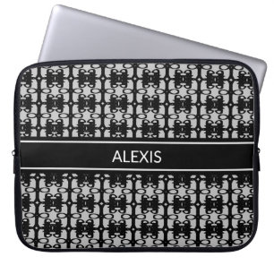 Trendy Editable Black & Silver Abstraktes Muster Laptopschutzhülle