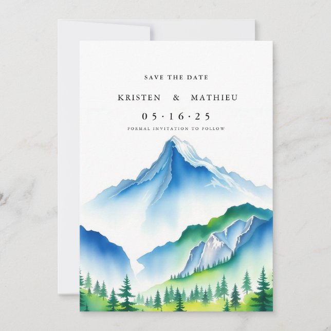 Trendy Editable Mountain Save The Date (Vorderseite)