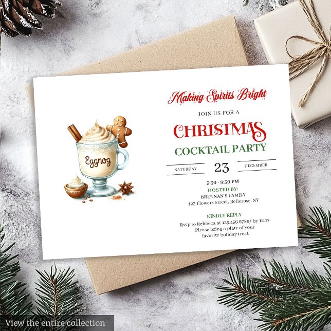 Trendy eggnog red green Xmas cocktail party invite Einladung (Trendy eggnog red green Xmas cocktail party invite)