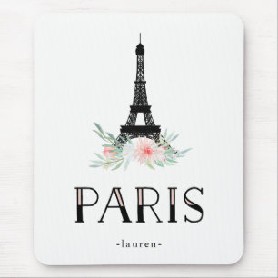 Trendy Eiffel-Turm und erröten rosa Blumen   Paris Mousepad