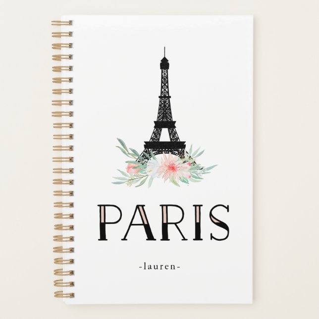 Trendy Eiffelturm und Blume in Rosa | Paris Planer (Vorderseite)