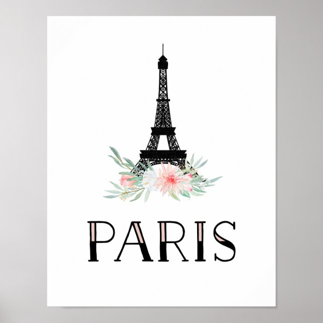 Trendy Eiffelturm und Blume in Rosa | Paris Poster (Vorne)