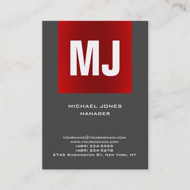 Trendy einzigartig rot grau vertikale riesige Mono Visitenkarte (Vorderseite)