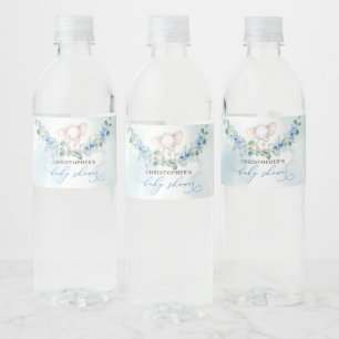 Trendy Elefant Blue Bloral Eukalyptus Baby Dusche Wasserflaschenetikett
