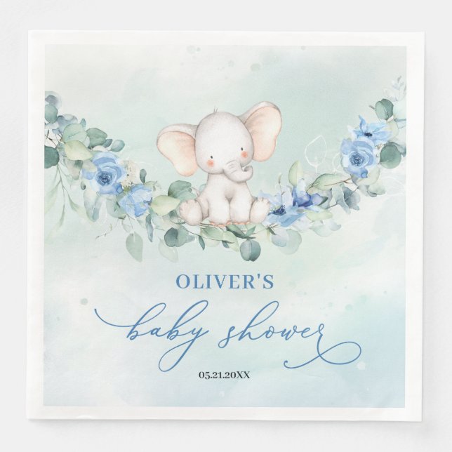 Trendy Elefant Blue Bloral Eukalyptus Young Serviette (Vorderseite)