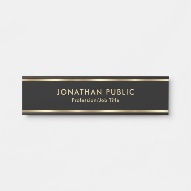Trendy Elegant Black And Gold Office School House Türschild (Vorderseite )