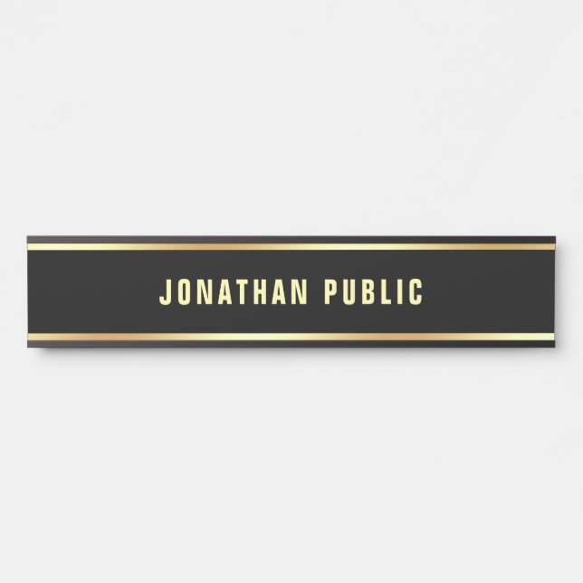Trendy Elegant Black Gold Text Name Modern Einfach Türschild (Vorderseite )