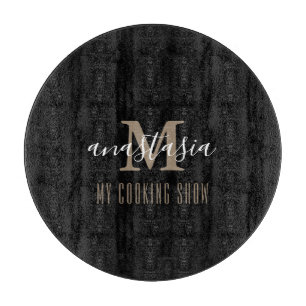 Trendy Elegant Black Monogram Round Schneidebrett
