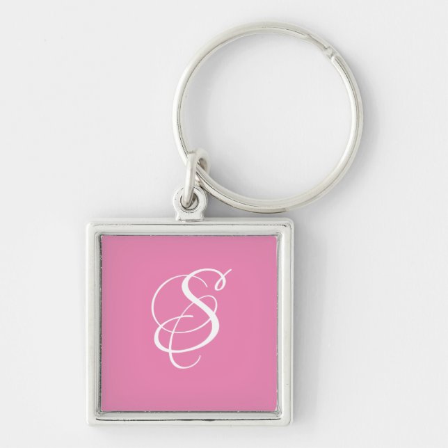 Trendy Elegant DIY Script Monogram/Pink Schlüsselanhänger (Vorne)