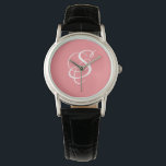 Trendy Elegant DIY White Script Monogram/Coral Armbanduhr<br><div class="desc">Personalisieren Sie diese trendige,  coole Uhr mit Ihrer Monogram in weißen Script Lettern auf einem Korallenhintergrund. Ein einzigartiges,  frisches,  feminines und mädchenhaftes Accessoire.</div>