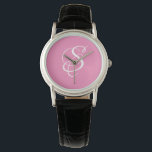 Trendy Elegant DIY White Script Monogram/Pink Armbanduhr<br><div class="desc">Personalisieren Sie diese trendige,  coole Uhr mit Ihrer Monogram in weißen Script Lettern auf einem rosa Hintergrund. Ein einzigartiges,  frisches,  feminines und mädchenhaftes Accessoire.</div>