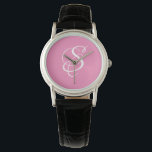 Trendy Elegant DIY White Script Monogram/Pink Armbanduhr<br><div class="desc">Personalisieren Sie diese trendige, coole Uhr mit Ihrer Monogram in weißen Script Lettern auf einem rosa Hintergrund. Ein einzigartiges, frisches, feminines und mädchenhaftes Accessoire.</div>