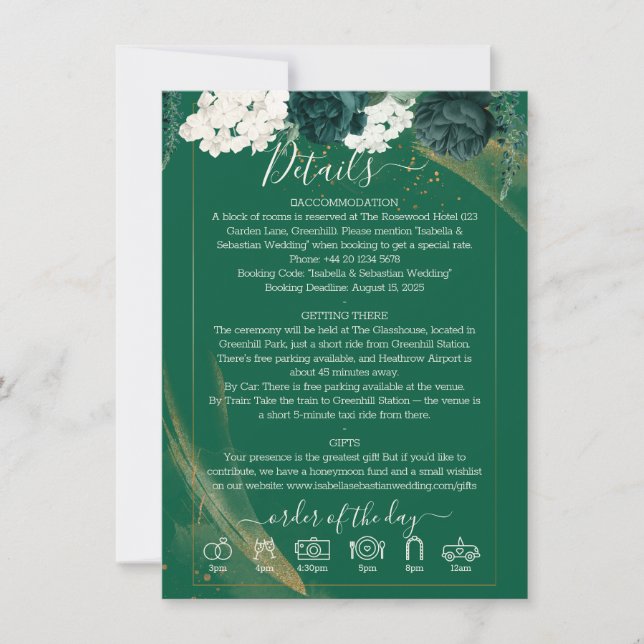 Trendy Elegant Emerald Green Rose Wedding Program Einladung (Vorderseite)