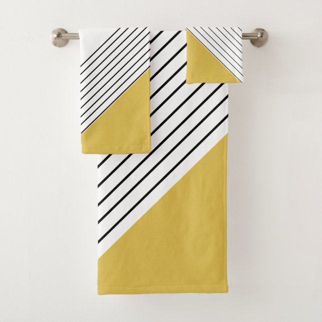 Trendy Elegant Geometric Chic Mustard Yellow Badhandtuch Set (Insitu)