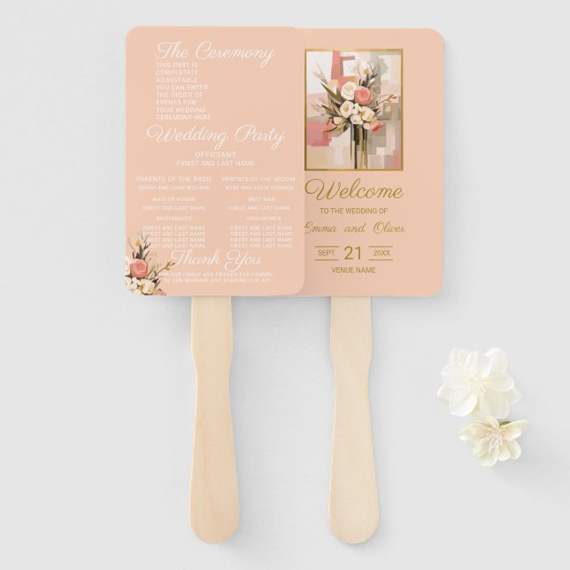 Trendy Elegant Geometric Wedding Program Hand Fan Fächer (Vorne und Hinten)