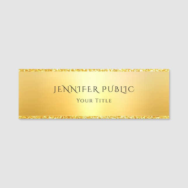 Trendy Elegant Glamour Gold Glitzer Template Namensschild (Vorderseite)