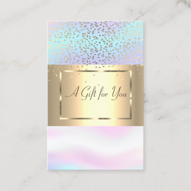 Trendy Elegant Gold Frame, Confetti Holographic Rabattkarte (Vorderseite)