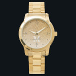 Trendy Elegant Gold Glitzer Monogram Vorname Armbanduhr<br><div class="desc">Bestelling Gold Glitzer Sparkle Monogram First Name Initial Letter Girly Chic Watch</div>