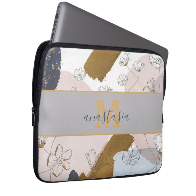 Trendy Elegant Gold Pink Lilac Monogram Laptopschutzhülle (Vorne Rechts)