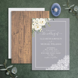 Trendy Elegant Gray Rustic Wood Script Wedding Einladung
