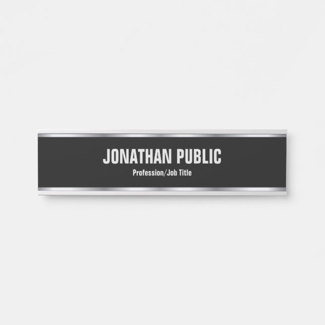 Trendy Elegant Modern Black And Silver Template Türschild (Vorderseite )