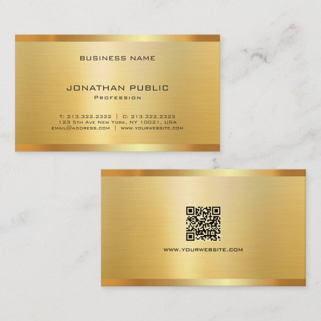 Trendy Elegant Modern QR Code Gold Luxury Silk Visitenkarte (Vorne/Hinten)