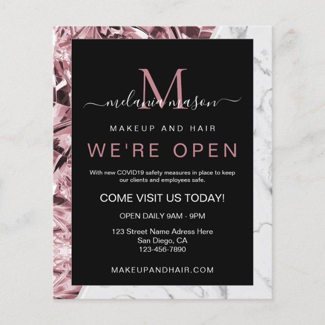 Trendy Elegant Realistischer Rosa Diamant Weißer M Flyer (Vorne)