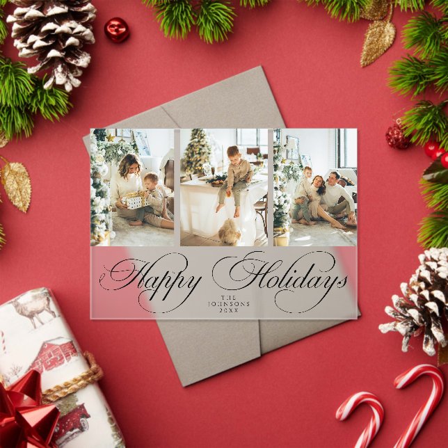 Trendy Elegant Script Photo Collage Christmas Card Acryleinladungen (Insitu (Feiertag))