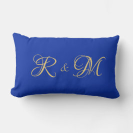 Trendy Elegant Solid Royal Blue Couple Initials Lendenkissen