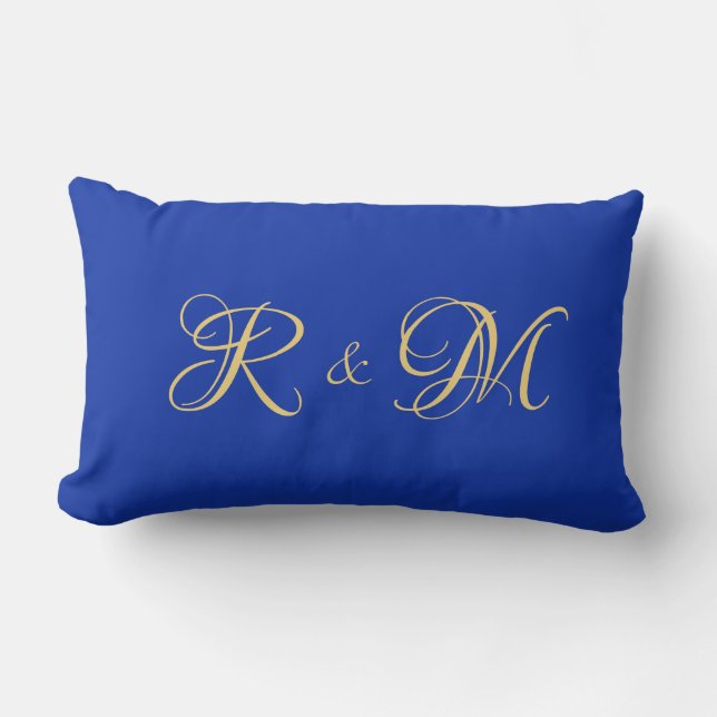 Trendy Elegant Solid Royal Blue Couple Initials Lendenkissen (Vorderseite)