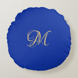 Trendy Elegant Solid Royal Blue Name Monogram Rundes Kissen