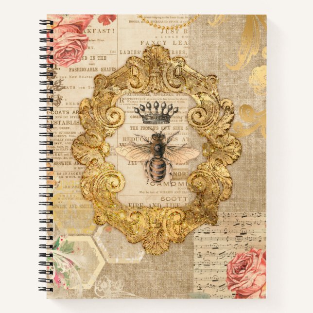 Trendy Elegant Vintag Collage Queen Bee Notizbuch (Vorderseite)