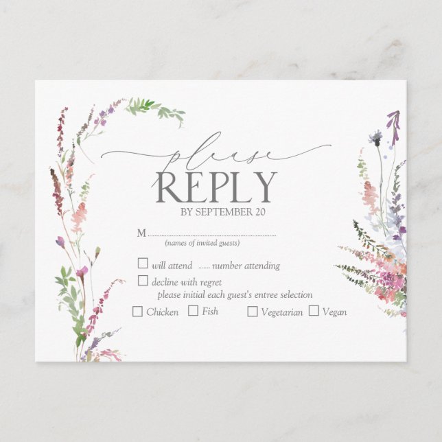 Trendy Elegant Wildblume Floral Wedding RSVP Einladungspostkarte (Vorderseite)