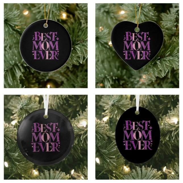 Trendy Elegante Beste Mama Ornament Aus Glas (best mom ever ornaments Trendy Typography)