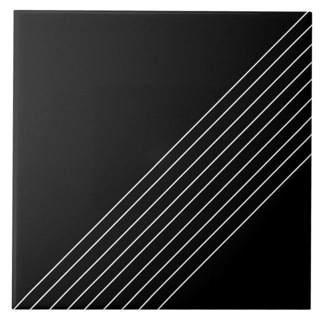 Trendy Elegante Diagonal Lines on Black Fliese (Vorderseite)