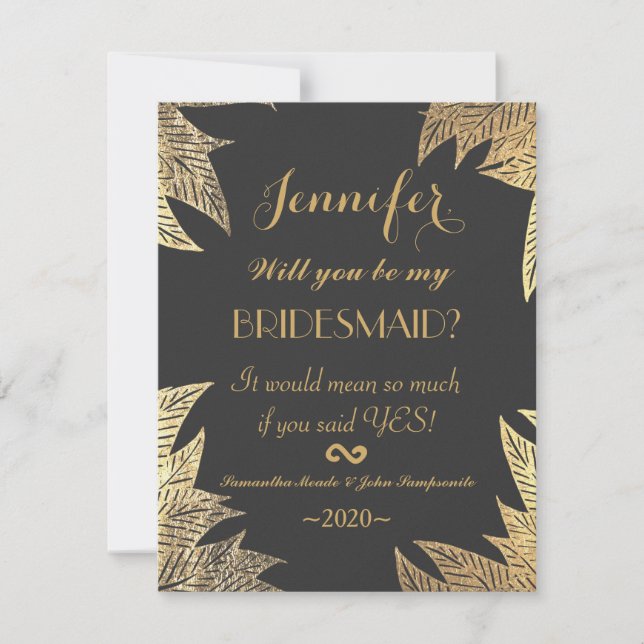 Trendy Elegante Gold Imitate Gezeichnet Leaf-Muste Einladung (Vorderseite)