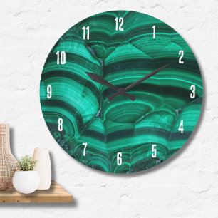 Trendy Elegante Green Malachite Crystal Stone Große Wanduhr