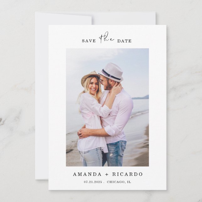 Trendy Elegante Minimalistische Foto Wedding Save The Date (Vorderseite)