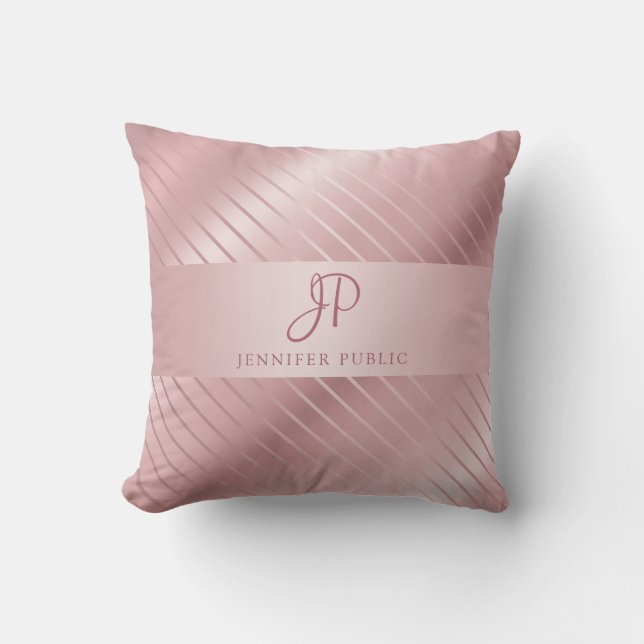 Trendy Elegante Rose Gold Template Mit Monogramm Kissen (Vorderseite)