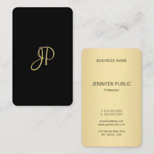 Trendy elegante Schwarz und Gold Moderne Monogram Visitenkarte