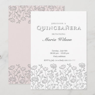 Trendy Embossy moderne Blumenpracht Quinceañera Einladung