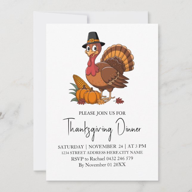 Trendy Erntedank Dinner Turkey Pumpkin Einladung (Vorderseite)