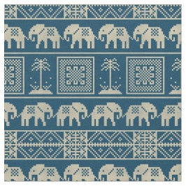 Trendy Ethnic Elephants Blau und Weiß Muster Stoff