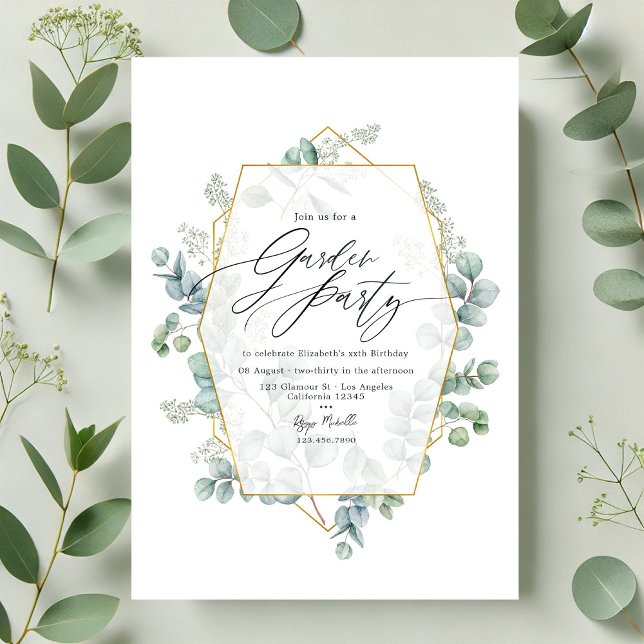 Trendy Eucalyptus Geometric Herbarium Garden Party Einladung (Trendy Eucalyptus Geometric Herbarium Garden Party Invitation)