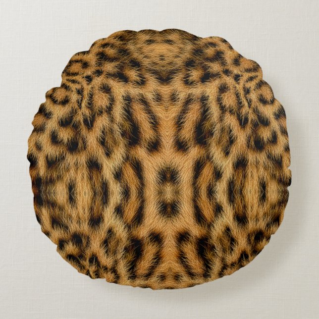 Trendy Exotic Leopard Fur Muster Animal Print Rundes Kissen (Vorderseite)