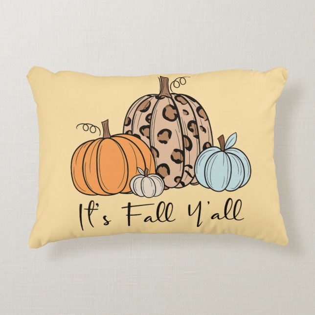 Trendy Fall Pumpkin | Zitat "It's Fall Y'all" Dekokissen (Vorderseite)