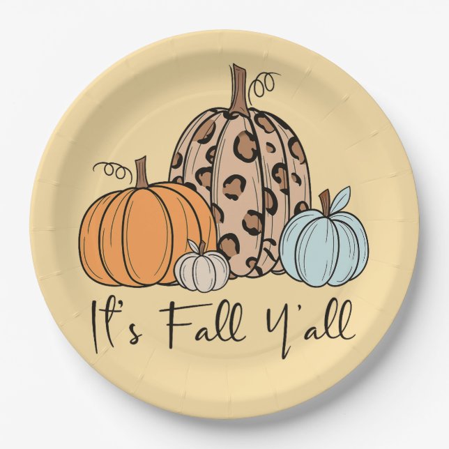 Trendy Fall Pumpkin | Zitat "It's Fall Y'all" Pappteller (Vorderseite)