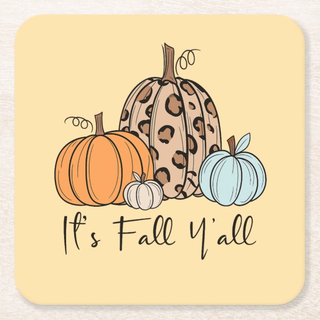 Trendy Fall Pumpkin | Zitat "It's Fall Y'all" Rechteckiger Pappuntersetzer (Vorderseite)