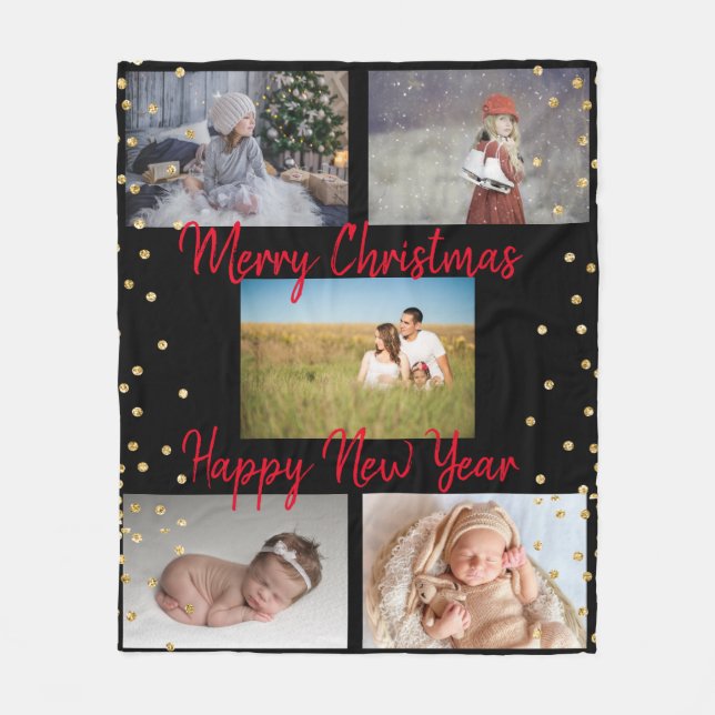 Trendy Family Collage Red Scripts Weihnachten Fleecedecke (Vorderseite)